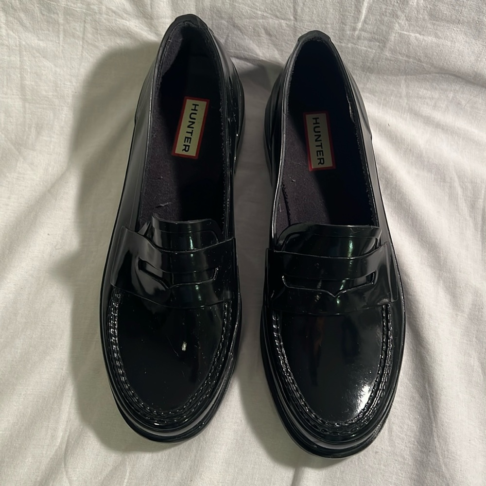 Hunter Penny Loafers- Patent Leather Black sz. 8